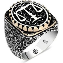 Inure Jewelry Gümüş Adalet Terazisi Oval Erkek Yüzük