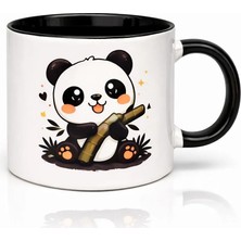 Sevimli Panda Desenli Siyah Içli Kupa – Cute Animal Tasarımlı Kahve Kupası