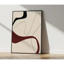 Rosaart Minimal Bordo Soyut Ahşap Çerçeveli Tablo–modern Akışkan Form Krem Zemin- Duvar Dekoru
