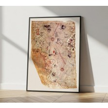 Rosaart Piri Reis Dünya Haritası Ahşap Çerçeveli Poster –1513 Vintage Antik Harita Tablo Duvar Dekoru