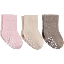 Civil Baby Kaydırmaz Kalp Baskı 3'lü 6- Bebek Kız Çorap Set - Standart