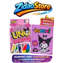 Emrah Gültekin Kuromi Uno Kart Oyunu ve Kuromi Boyama Seti Sticker Maske Hediyeli Eğlenceli Çocuk Seti