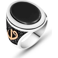 Inure Jewelry Gümüş Siyah Taşlı Elif Vav Erkek Yüzük