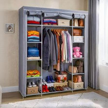 Asude Home Gri Bez Dolap Ruba 3 Kapılı Portatif Gardırop PVC Malzeme Ayna Yok