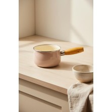 Bambum Nostalji Emaye - Ahşap Saplı Emaye Tava Sosluk Sütlük Toprak 14 cm