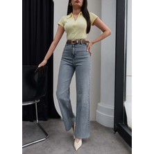 Esra Helvacı Yüksek Bel Kemerli Wide Leg Jean