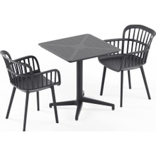Tilia 2 Kişilik Polipropilen Masa Takımı Antrasit (Moon Katlanır Masa 70X70 cm + Eva-P Kollu Sandalye) - Bahçe, Balkon, Teras, Veranda, Havuz Başı, Dış Mekan, Kafe, Restoran, Otel İçin