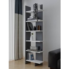 Alfimo Mobilya Milena Kitaplık 6 Raflı Dekoratif Kitaplık Ev Ofis Antrasit & Beyaz