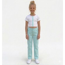 Dmb Kız Çocuk Yüksek Bel Geniş Paça Kumaş PANTOLON-TURKUAZ-50893