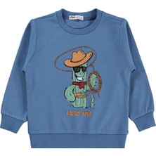 Civil Boys Kovboy Kaktüs Baskılı 2-5 Yaş Sweatshirt  - Mavi