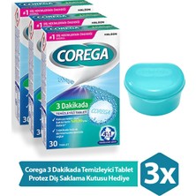 Corega 3 Dakikada Temizleyici 30 Tablet 3 Adet + Corega Protez Diş Saklama Kutusu