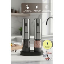 Sinbo SHB-7521 Otomatik Tuz ve Karabiber Öğütücü Seti Standlı Type-C Şarjlı Ayarlanabilir Öğütme