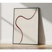 Rosaart Minimal Bordo Soyut Ahşap Çerçeveli Tablo–modern Akışkan Form Krem Zemin- Duvar Dekoru