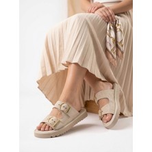 BOA Yazlık Kadın Bej Ince Taban Tokalı Terlik