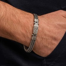 Inure Jewelry Gümüş Oksitli Desenli Erkek Bileklik