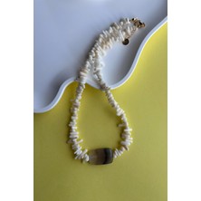 Merse Atelier Akik Taş Detaylı Krem Mercan Kolye
