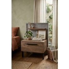 Robin Home Denver Komodin 2 Çekmeceli Metal Ayaklı Kahve-Beton D5-Cg