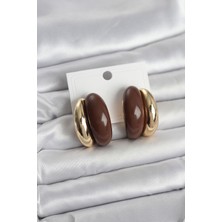 Luxdanet Damla Model Kahverengi Vintage Gold Renk Kadın Küpe