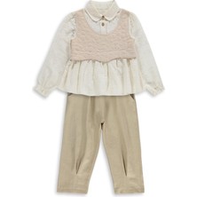 Obelia Kız Çocuk Süveterli Gömlek Pantolon Paçası Lastikli 2-5 Yaş Takım - Bej