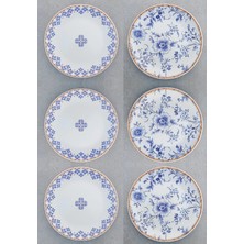 Pinkev Çift Desenli 6 Kişilik Seramik Pasta Tatlı Tabağı Takımı - 20CM