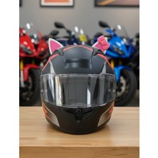 3D Fabrick Kedi Kulağı Çift Renk Beyaz Pembe -Pembe Fiyonklu Dış Aksesuarı