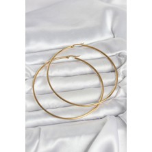 Luxdanet 316L Çelik Gold Renk 80 mm Kadın Halka Küpe