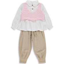 Obelia Kız Çocuk Süveterli Gömlek Pantolon Paçası Lastikli 2-5 Yaş Takım - Pembe