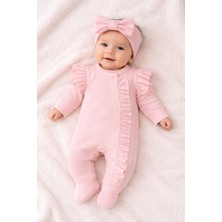 Ozz Baby Yenidoğan Kız Bebek Fiyonk Bandanalı Fırfırlı Kendinden Eldivenli Orkide Tulum Seti (0-3 3-6 6-9)Ay