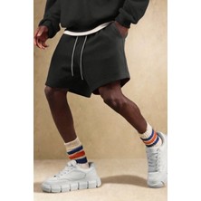 Tarz Cool Erkek Oversize Cepli Penye Şort Lastikli Beli Ayarlanabilir Rahat Kesim Şort