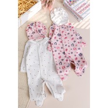 Babymod Çiçek Desenli Şapkalı 2'li %100 Kız Bebek Tulum
