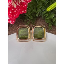 Ebru Çitak Vip Geometrik Vintage Gold & Yeşil Küpe- Zra - Mng Küpe