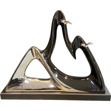 Gümüş Renk Dağ ve Kuş Simgeli Dekoratif Obje | 40X30 cm El Yapımı Biblo