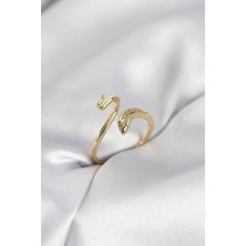 Luxdanet Gold Renk Yılan Model Zirkon Taşlı Kadın Yüzük