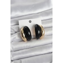 Luxdanet Damla Model Siyah Vintage Gold Renk Kadın Küpe