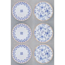 Pinkev Çift Desenli 6 Kişilik Seramik Servis Tabağı Takımı - 26CM