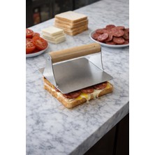 Mutsan 18/10 Paslanmaz Çelik Kare Burger Presi | Ahşap Saplı Smasher | Izgara Aksesuarı | Tost Presi | Ø 16 cm
