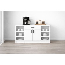 T Designo Sewi Alt Modülü-Çok Amaçlı Dolap -120 cm -2 Kapaklı 1 Çekmeceli -Laminat Beyaz Tezgah Dahil