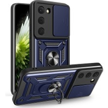 Maks Technology Tecno Spark 40 Pro Kılıf Magnetik Standlı Kamera Korumalı Mkst Sürgülü Vega Kapak - Mavi