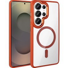 Maks Technology Galaxy S26 Ultra Kılıf M-Safe Şarj Özellikli Mkst Krom M-Safe Silikon Kapak - Turuncu