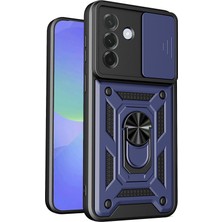 Maks Technology Galaxy A37 Kılıf Magnetik Standlı Kamera Korumalı Mkst Sürgülü Vega Kapak - Mavi