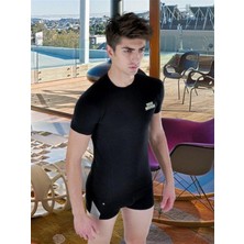 Hafif Giyim Erkek Siyah Kısa Kollu Atlet Boxer Takımı HF110423