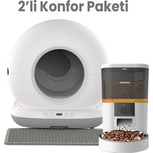 Haustier HST-CB001-GRI Akıllı Otomatik Kedi Tuvaleti, HST-QQ003 Beyaz Akıllı Mama Kabı 2 Li Set Haustier Türkiye Garantili