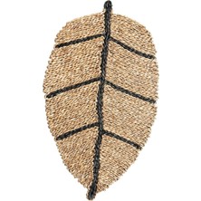 Ocean Point Bohem El Yapımı Doğal Hasır Yaprak Duvar Süsü, Siyah Çizgili Ev Aksesuarı, 25X45 cm