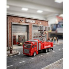 Farbu Oyuncak Kalkan Sepetli Itfaiye Kamyoneti Çek-Bırak Mekanizmalı 19 cm Yükselen Merdivenli Oyuncak Kamyonet