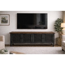 Boz Yapı Dekorasyon Hazal %100 Doğal Ahşap Dört Kapaklı Tv Ünitesi Konsol