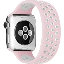 Batu Medikal Newface Apple Watch 38MM Ayarlı Delikli Silikon Kordon - Pembe-Beyaz