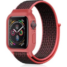 Batu Medikal Newface Apple Watch 42MM Hasırlı Cırtcırtlı Kasalı Kordon - Siyah-Pembe