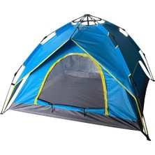 Camp Teepee Mavi Çift Katmanlı 4 Kişilik Otomatik Kamp Çadırı 2 Mevsim Kullanım için Uygun