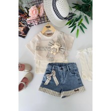 Miniğimin Cicileri Minigimin Cicileri Ayıcık Detaylı Kot Şortlu Kız Çocuk 3 Lü Takım - Yeşil