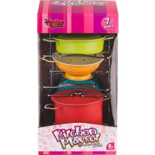 Uravas Store ATF-683G-5 Renkli Raflı Emaye Tencere Tava Seti 7 Parça -Vardem Oyuncak